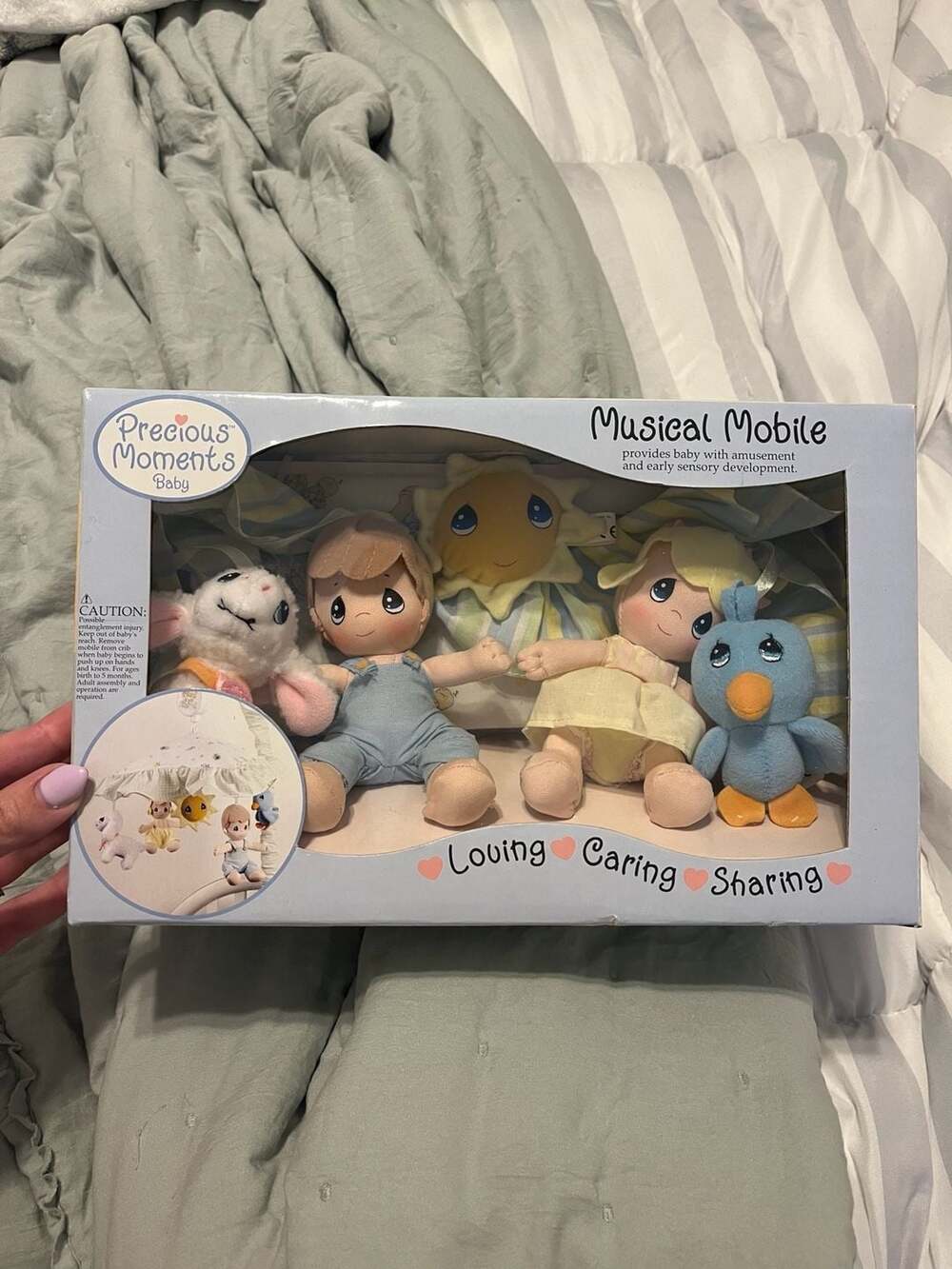 Vintage Precious Moments Luv n' Care Baby Musical Crib Mobile New in Box